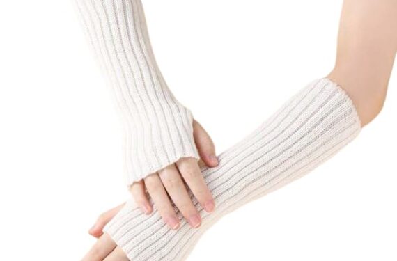 Richmen Women Knitting Woolen Arm Warmers, Fashion Winter Long Fingerless Gloves Knit Mitten Gloves Arm Sleeves for Girls with Thumb Hole (White)