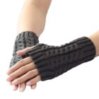 Richmen Women's Knitted Arm Gloves Winter Soft and Warm Long Mitten Unisex Cable Knit Fingerless Winter Fingerless Gloves Thumb Hole (Dark Grey)