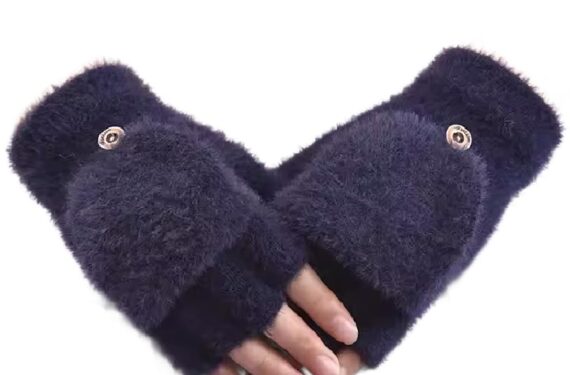 THE DDS STORE Women’s Thermal Knit Fingerless Gloves with Convertible Mitten Cover Winter Warm Half Finger Gloves (Blue, Free Size)