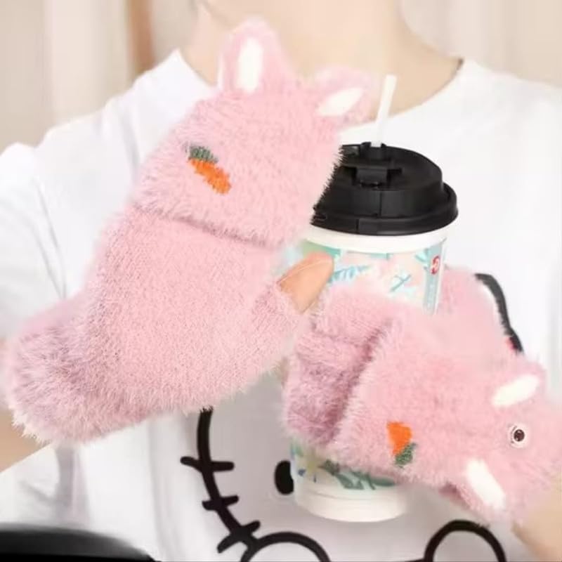 Kotsana Winter Gloves for Women Woolen Warm Soft Fur Fleece Hand Gloves for Women and Girls Knitted Acrylic Wool Touchscreen Finger Cute Mitten (Freesize) Pink - Image 4