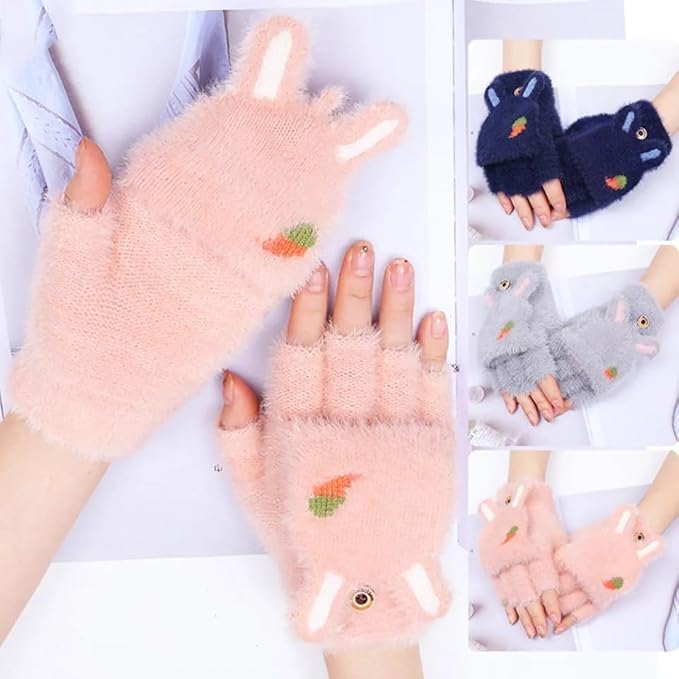 Kolva Half Finger Winter Gloves for Women and Girls Soft Plush Angora Wool Knitted Mitten Short Glove Girls Boys Woolen Fingerless Warm Winter Hand Gloves (Pink) - Image 2