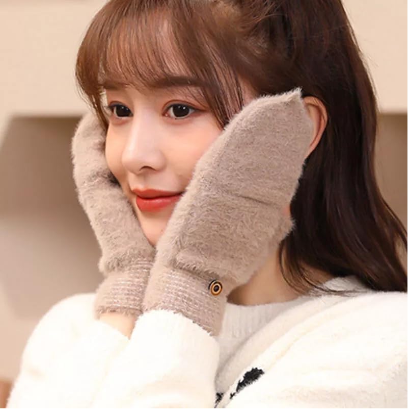 THE DDS STORE Women’s Thermal Knit Fingerless Gloves with Convertible Mitten Cover Winter Warm Half Finger Gloves (Blue, Free Size) - Image 2