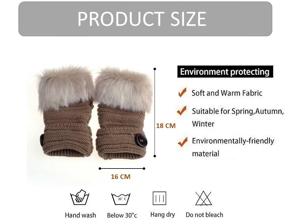 Alexvyan Brown Faux Rabbit Fur Mittens Women Fingerless Gloves knitted Arm Sleeves Winter Warmer Button Design for Women Girls - Image 4