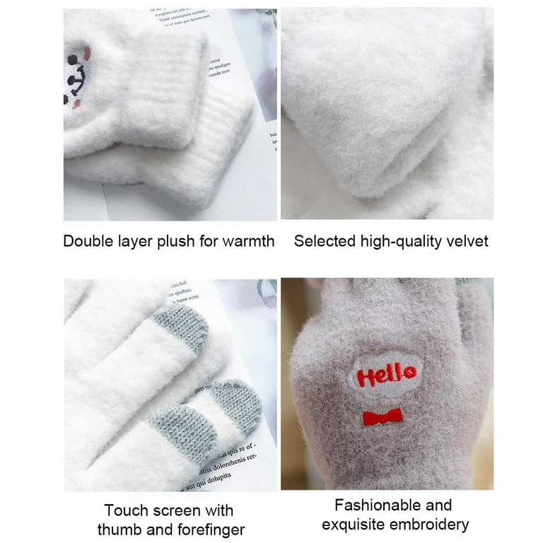 Richmen Girls Winter Gloves with Touch Screen Finger for Women Woolen warm | Gloves cum Mittens Winter Wrist Arm Warmer Mitts Gloves for Girls & Women (White) - Image 2