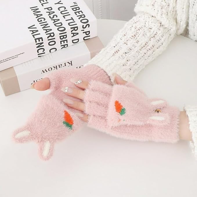 Kolva Half Finger Winter Gloves for Women and Girls Soft Plush Angora Wool Knitted Mitten Short Glove Girls Boys Woolen Fingerless Warm Winter Hand Gloves (Pink) - Image 4