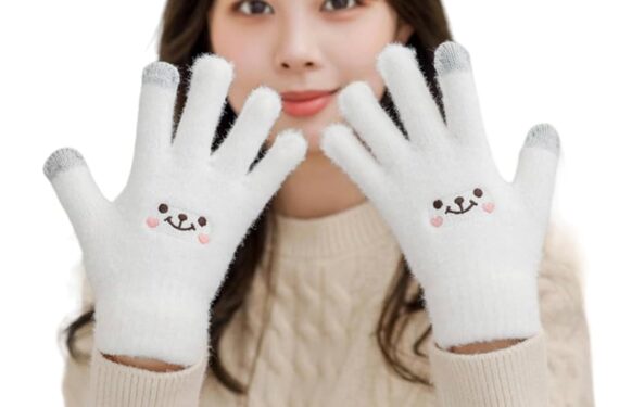 Richmen Girls Winter Gloves with Touch Screen Finger for Women Woolen warm | Gloves cum Mittens Winter Wrist Arm Warmer Mitts Gloves for Girls & Women (White)