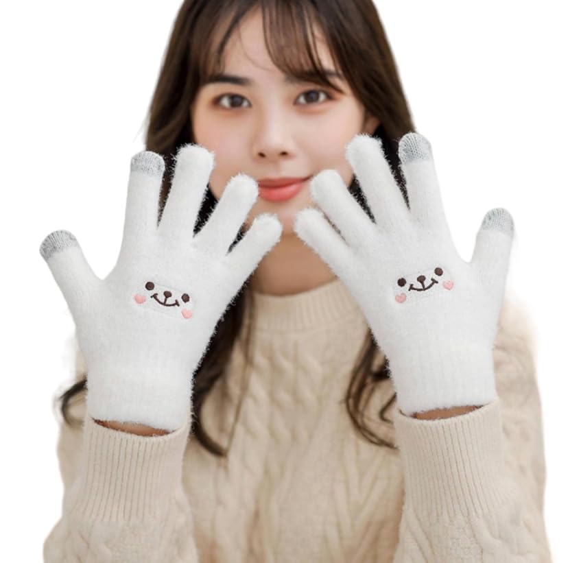 Richmen Girls Winter Gloves with Touch Screen Finger for Women Woolen warm | Gloves cum Mittens Winter Wrist Arm Warmer Mitts Gloves for Girls & Women (White)