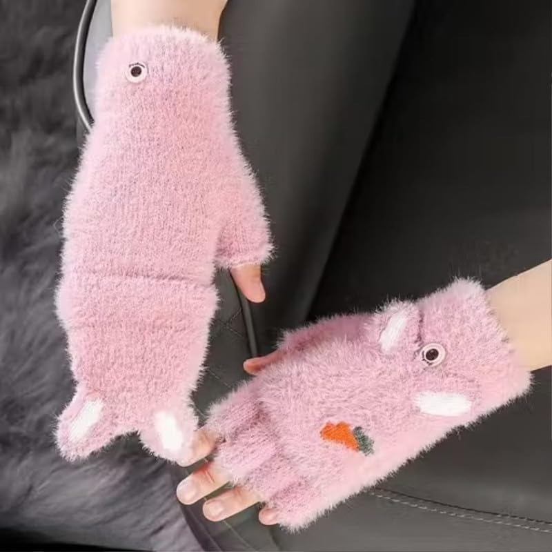 Kotsana Winter Gloves for Women Woolen Warm Soft Fur Fleece Hand Gloves for Women and Girls Knitted Acrylic Wool Touchscreen Finger Cute Mitten (Freesize) Pink - Image 2