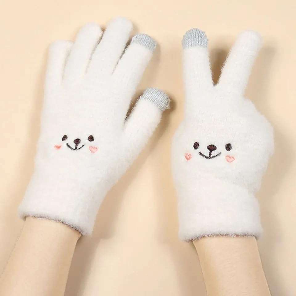 Richmen Girls Winter Gloves with Touch Screen Finger for Women Woolen warm | Gloves cum Mittens Winter Wrist Arm Warmer Mitts Gloves for Girls & Women (White) - Image 5