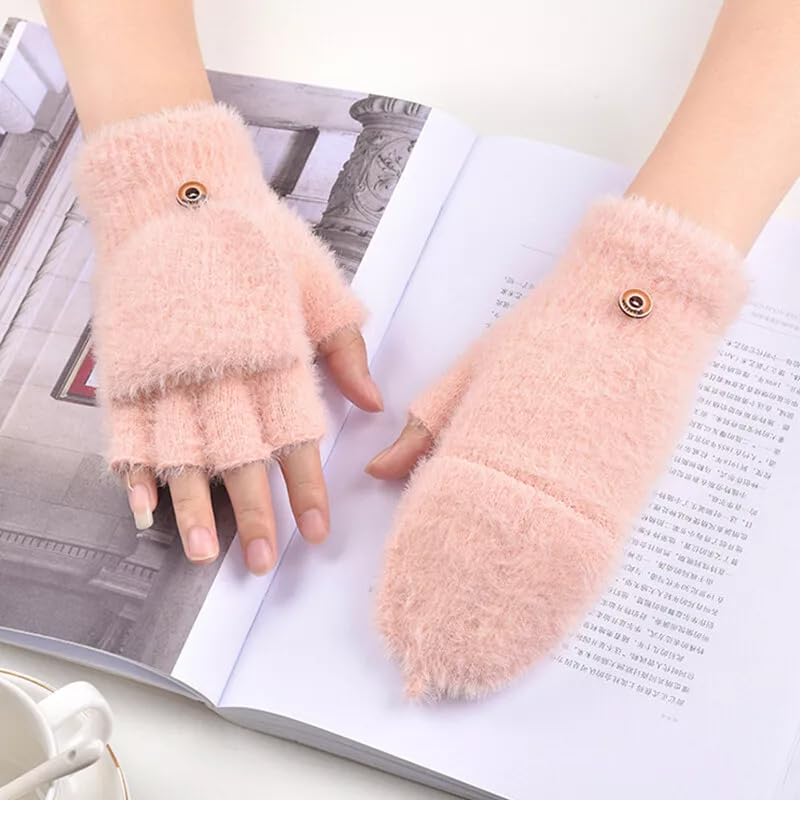 THE DDS STORE Women’s Thermal Knit Fingerless Gloves with Convertible Mitten Cover Winter Warm Half Finger Gloves (Blue, Free Size) - Image 3