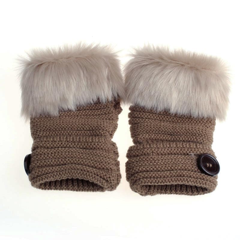 Alexvyan Brown Faux Rabbit Fur Mittens Women Fingerless Gloves knitted Arm Sleeves Winter Warmer Button Design for Women Girls - Image 6