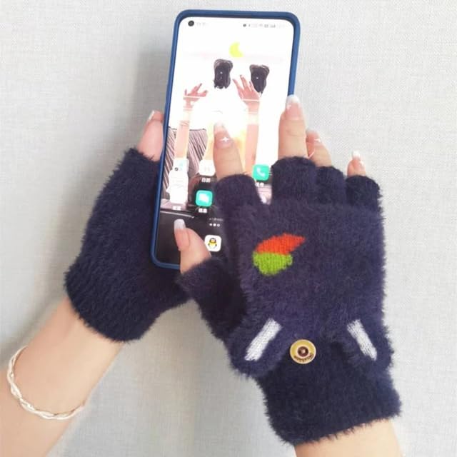 Winter Gloves for Women Fashion Knitted Hand Gloves | Soft Acrylic Wool Half Finger Warm Mitten Gloves for Boys and Girls Fingerless Rabbit Ears Glove(Blue) - Image 4