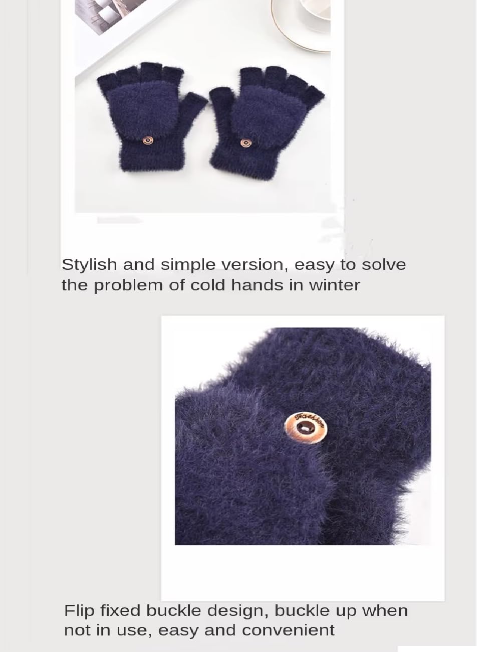 THE DDS STORE Women’s Thermal Knit Fingerless Gloves with Convertible Mitten Cover Winter Warm Half Finger Gloves (Blue, Free Size) - Image 4