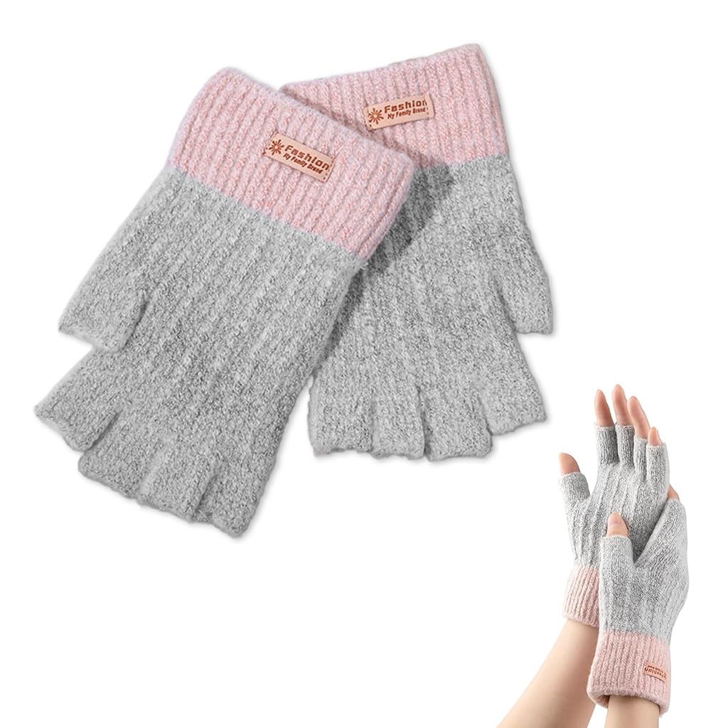 Gustave® Winter Warm Gloves for Women Soft Chinlon, Chic Grey & Vibrant Pink, Riding Gloves Fashion Contrast Design, for Device Use, Versatile Christmas Gift