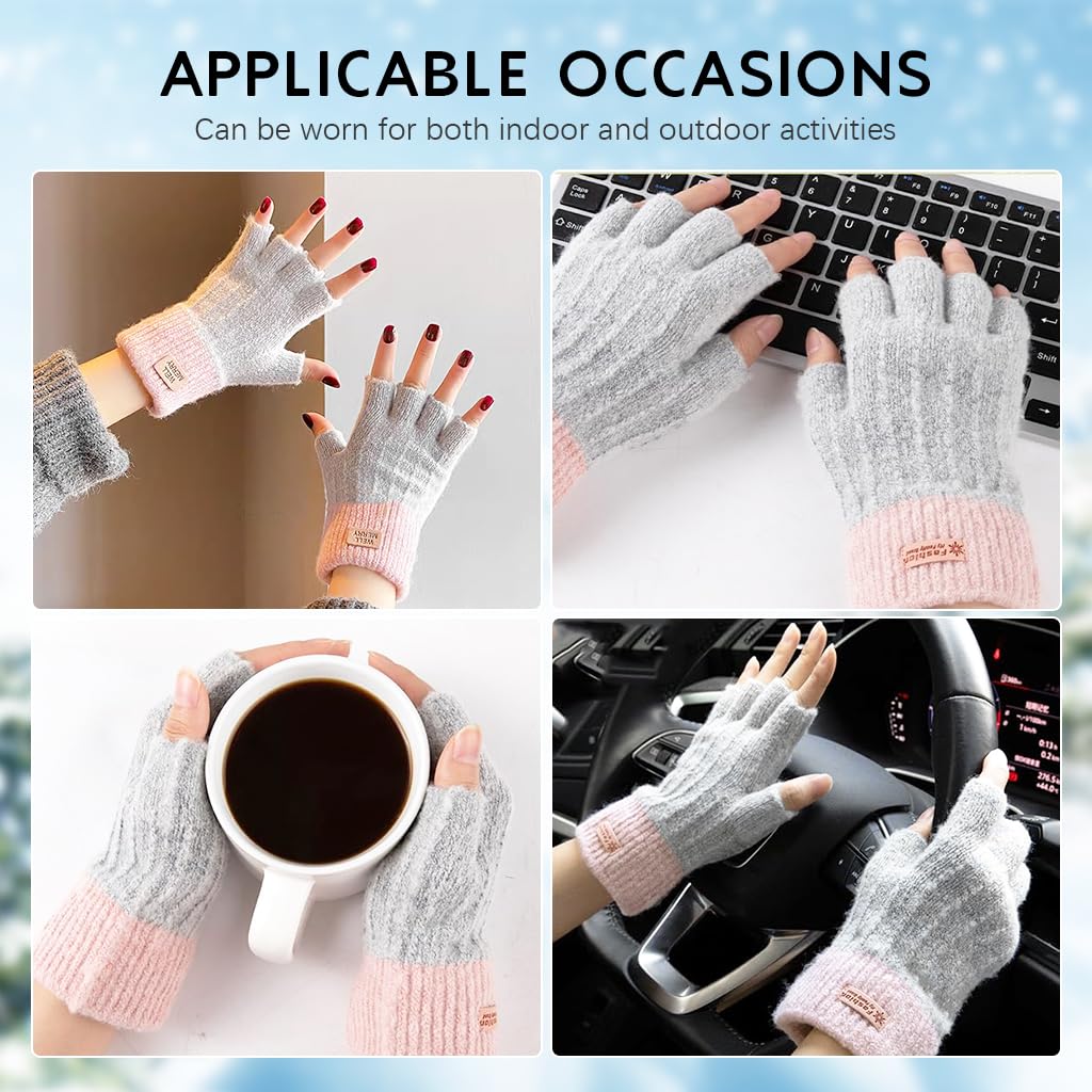 Gustave® Winter Warm Gloves for Women Soft Chinlon, Chic Grey & Vibrant Pink, Riding Gloves Fashion Contrast Design, for Device Use, Versatile Christmas Gift - Image 3