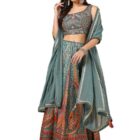 Soch Womens Grey Brocade Ghagra Choli With Cutdana