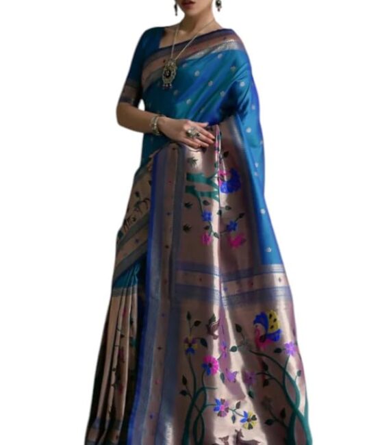 VASTTRAM Women's Original Paithani Zari Pure Soft Kanchi Pattu Kanjivaram Kanchipuram Dola Silk Banarasi Style Saree With Blouse piece (color-1.6)