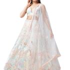 Zeel Clothing Women's Sequins Embroidered Soft Net Readymade Lehenga Choli With Dupatta (6032-Off-White-Wedding-Stylish-Lehenga-Choli-Latest; Free Size)