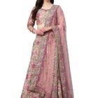 Divine Exim Women's Silk Semi Stitched Lehenga Choli with Dupatta | Heavy Embroidery Pattern | Traditional, Wedding, Ethnic Wear Lehenga (Pink)