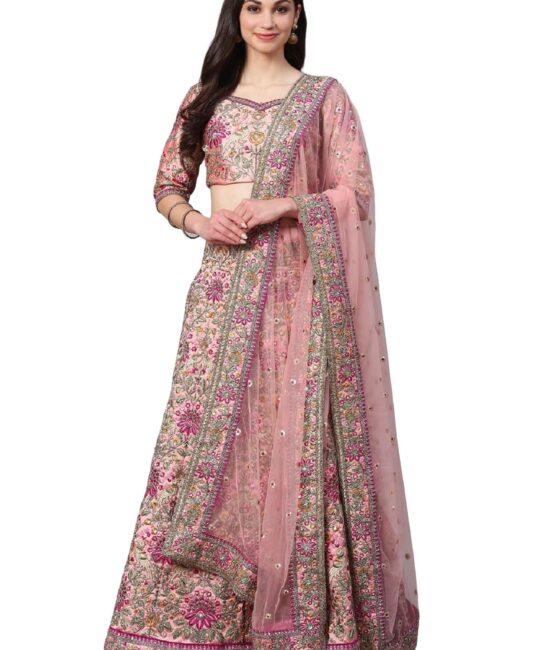 Divine International Trading Co Lehenga Choli Semi-Stitched -Silk with Thread Embroidery, Round Neck - Elegant and Versatile Ethnic Attire