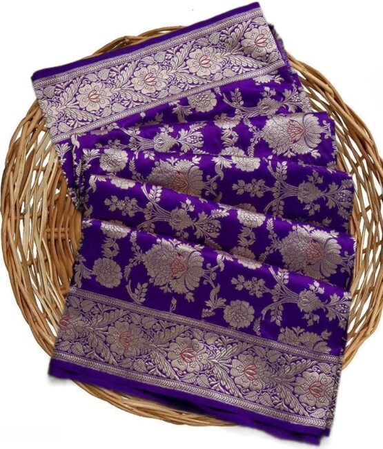 Veglari Women's Original Royal Rajwadi Blue Hadwa Wintage Kanjivaram Pure Soft Silk Jari Saree With Blouse piece For Wedding