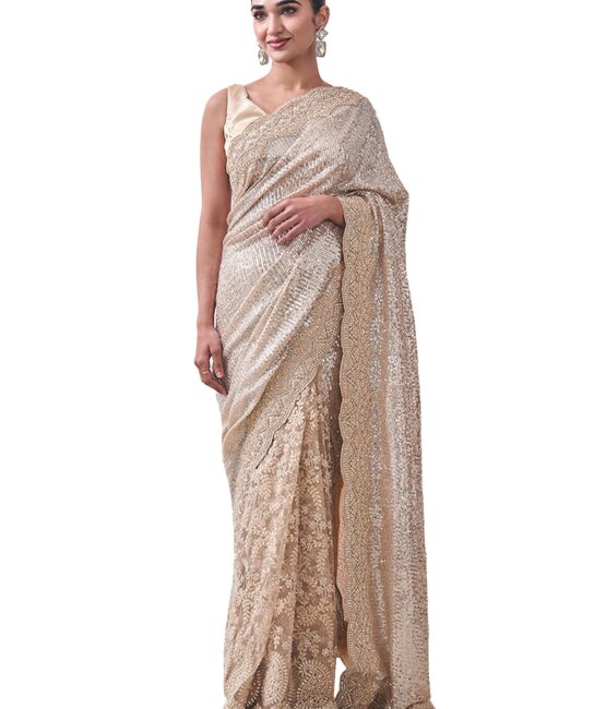 MOHEY Women's Net Sequined | Stone Work Saree