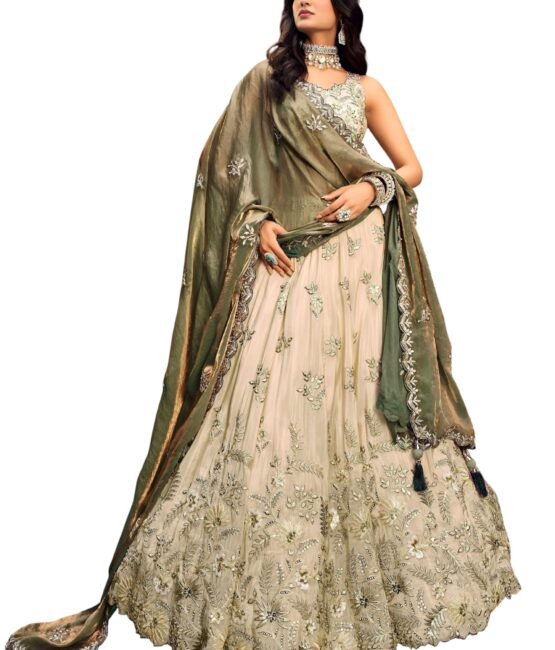 Zeel Clothing Women's Dori, Sequins and Thread Embroidered Work Cosmos Silk Lehenga Choli With Dupatta (6019-Green-Women-Lehenga-Choli-Latest; Free size)