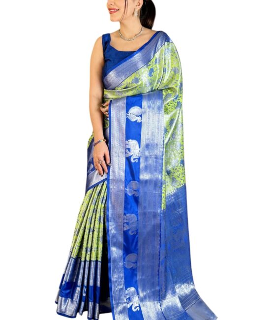 VASTTRAM Women's Pure Zari Weaving Original kanchipuram Kanjivaram Silk Saree With Blouse Piece for Wedding (color-1.6)
