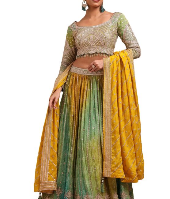 Soch Womens Green Viscose Bandhani Print Lehenga Choli With Zari