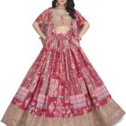 AG Clothing Women's Digital Print With Zari Dori Embroidery Work Chinnon Silk Lehenga Choli With Dupatta (ZC-Queen-7050-Pink-Women-Lehenga-Choli-New; Free size)